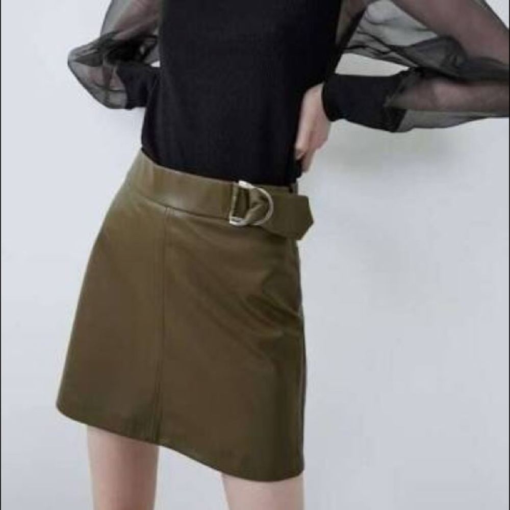 Zara Faux Leather Green Mini Skirt